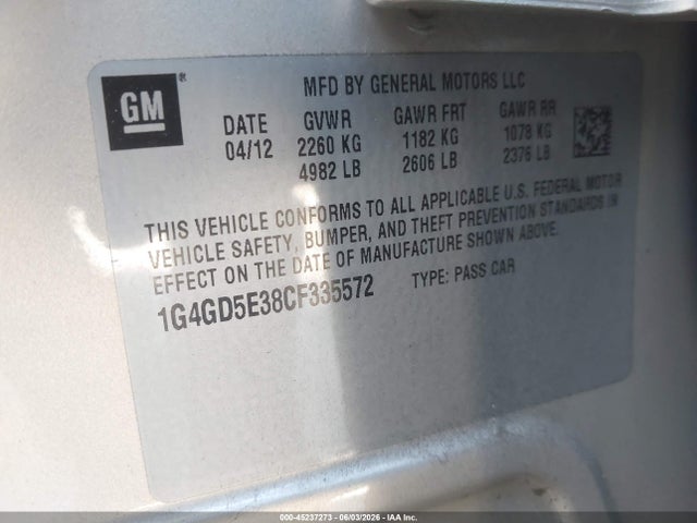 Aukcja sprzedaży 2012 Buick Lacrosse Premium 1 Group, vin: 1G4GD5E38CF335572, numer aukcji: 45237273