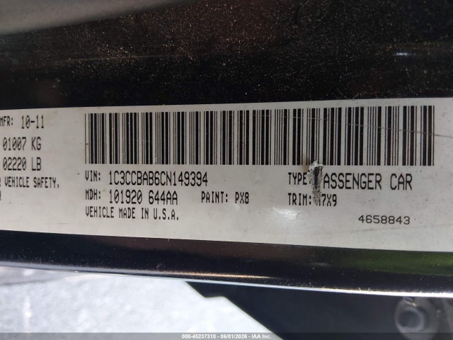 Продаж на аукціоні авто 2012 Chrysler 200 Lx, vin: 1C3CCBAB6CN149394, номер лоту: 45237310