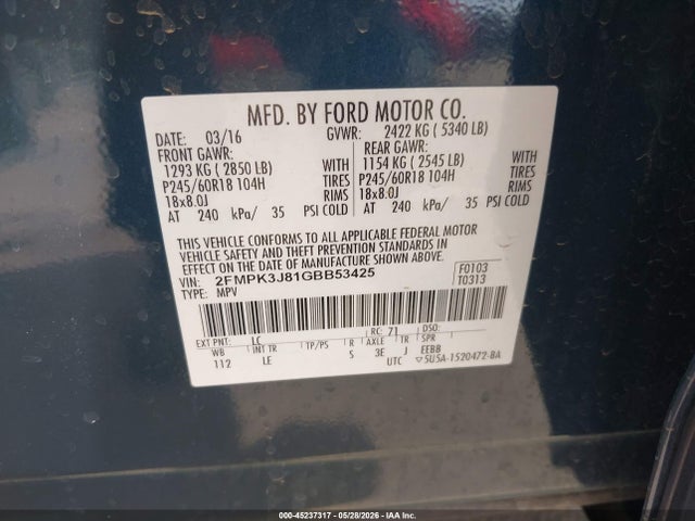 Ford EDGE SEL 2016 2FMPK3J81GBB53425 Image 9