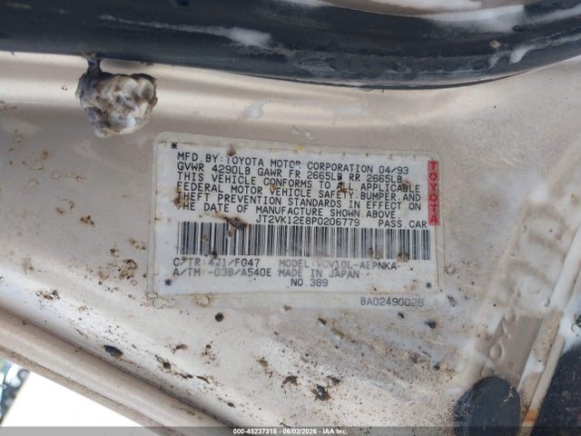1993 Toyota Camry Le მანქანა იყიდება აუქციონზე, vin: JT2VK12E8P0206779, აუქციონის ნომერი: 45237318
