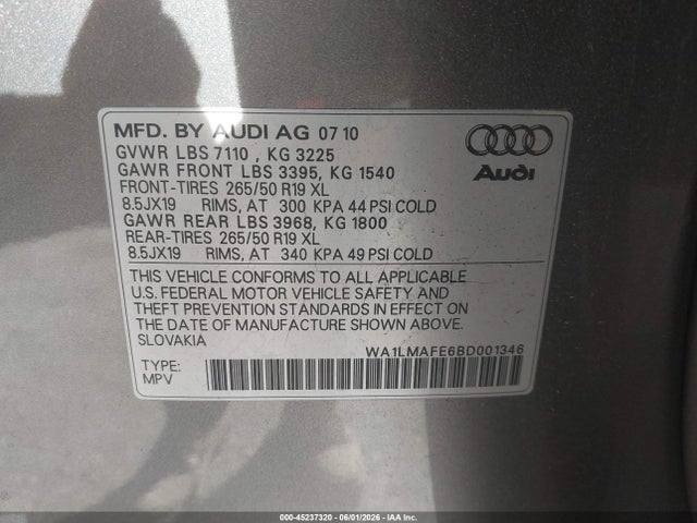 Aukcja sprzedaży 2011 Audi Q7 3.0 Tdi Premium, vin: WA1LMAFE6BD001346, numer aukcji: 45237320