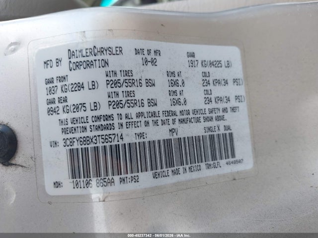Продаж на аукціоні авто 2003 Chrysler Pt Cruiser Limited, vin: 3C8FY68BX3T565714, номер лоту: 45237342