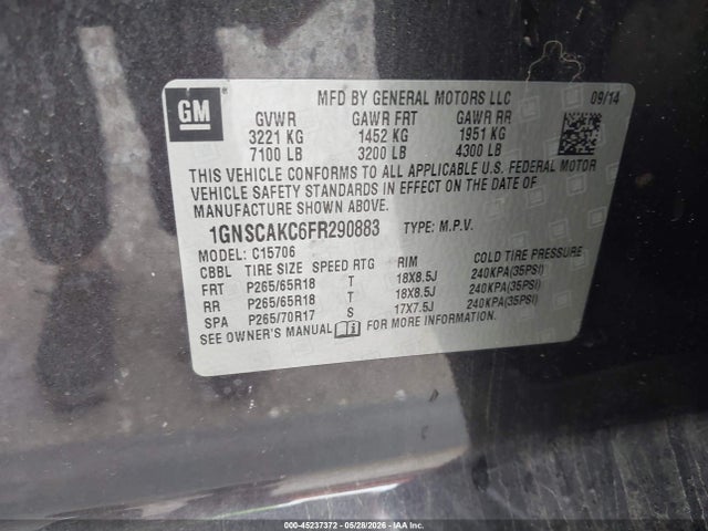 Продаж на аукціоні авто 2015 Chevrolet Tahoe Ls, vin: 1GNSCAKC6FR290883, номер лоту: 45237372
