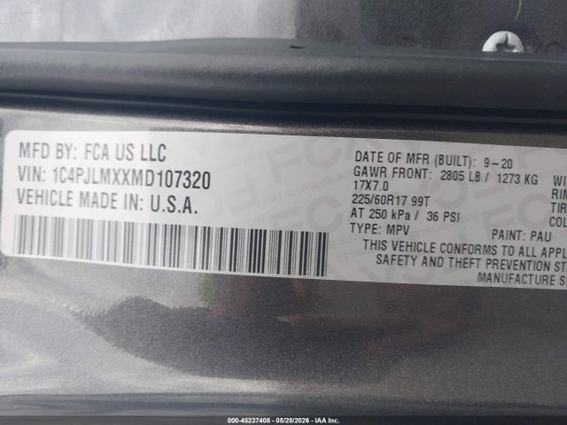 1C4PJLMXXMD107320 Jeep Cherokee Latitude Lux Fwd