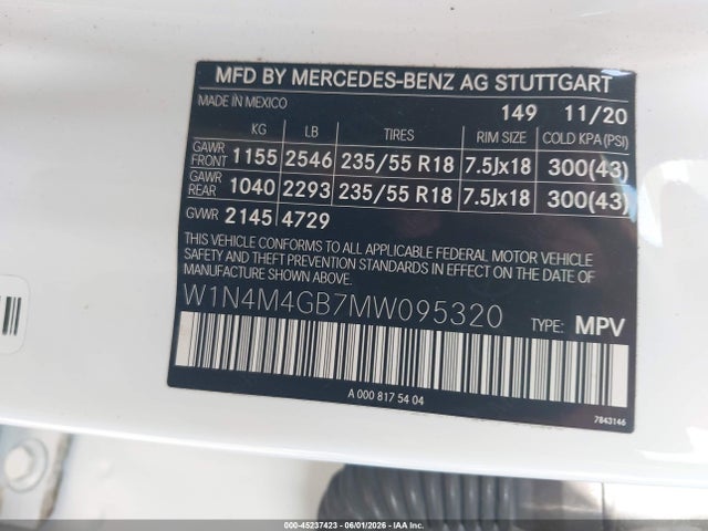 W1N4M4GB7MW095320 Mercedes-Benz GLB 250