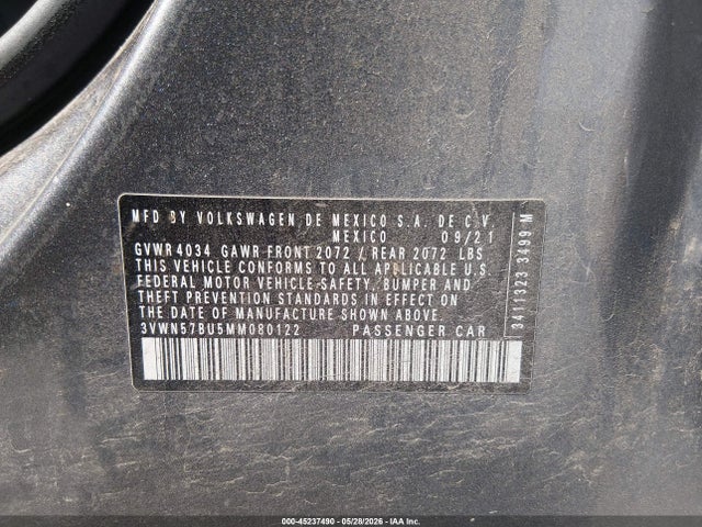 2021 Volkswagen Jetta 1.4t R-line/1.4t S მანქანა იყიდება აუქციონზე, vin: 3VWN57BU5MM080122, აუქციონის ნომერი: 45237490