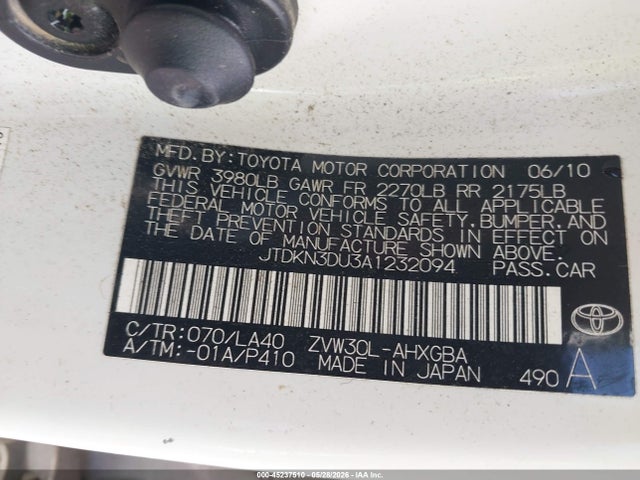 2010 Toyota Prius Iv მანქანა იყიდება აუქციონზე, vin: JTDKN3DU3A1232094, აუქციონის ნომერი: 45237510