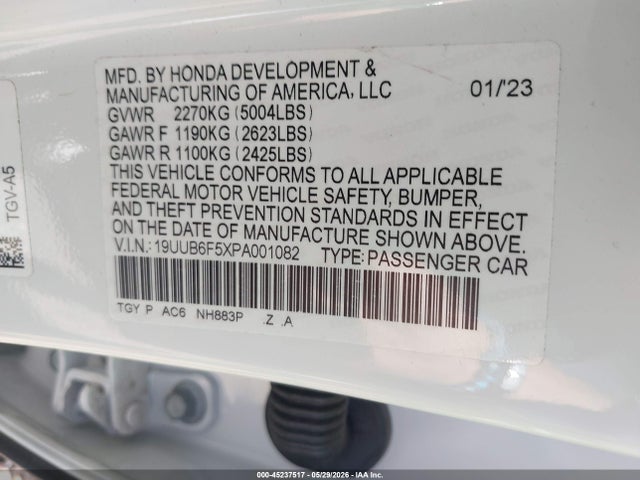 45237517 :رقم المزاد ، 19UUB6F5XPA001082 vin ، 2023 Acura Tlx A-spec Package مزاد بيع