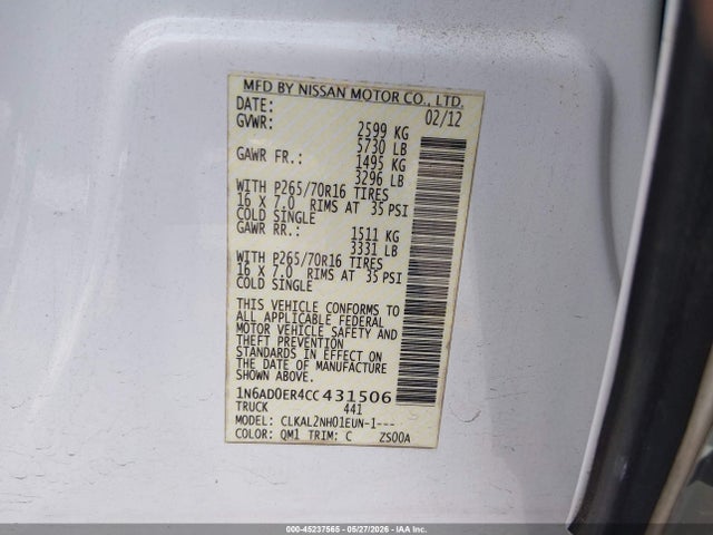 Продажа на аукционе авто 2012 Nissan Frontier Sv, vin: 1N6AD0ER4CC431506, номер лота: 45237565
