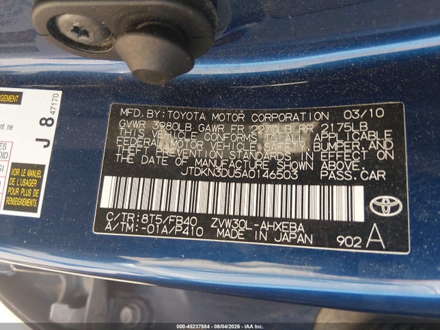 Aukcja sprzedaży 2010 Toyota Prius Iii, vin: JTDKN3DU5A0146503, numer aukcji: 45237584