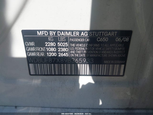 45237598 :رقم المزاد ، WDBUF87X89B365933 vin ، 2009 Mercedes-benz E 350 4matic مزاد بيع