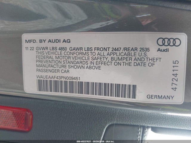 45237621 :رقم المزاد ، WAUEAAF43PN009451 vin ، 2023 Audi A4 Premium Plus 45 Tfsi S Line Quattro S Tronic مزاد بيع