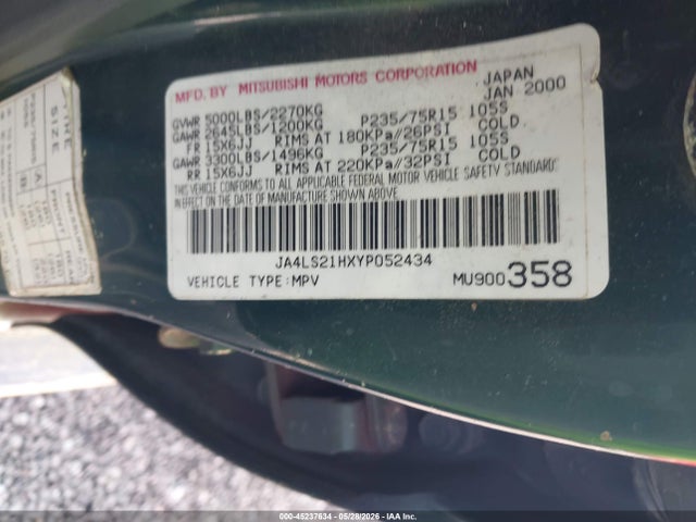 Aukcja sprzedaży 2000 Mitsubishi Montero Sport Es, vin: JA4LS21HXYP052434, numer aukcji: 45237634