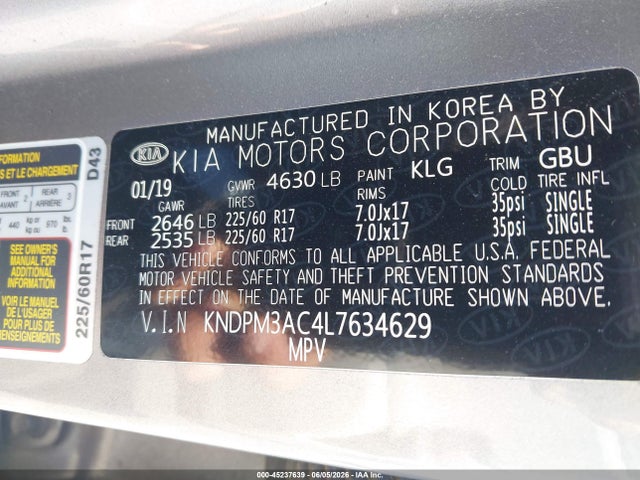 Aukcja sprzedaży 2020 Kia Sportage Lx, vin: KNDPM3AC4L7634629, numer aukcji: 45237639