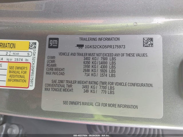 Продаж на аукціоні авто 2023 Gmc Yukon 4wd At4, vin: 1GKS2CKD5PR175973, номер лоту: 45237654