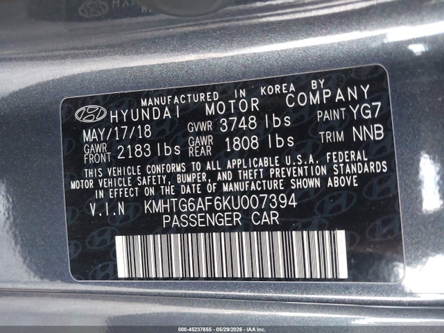 Продажа на аукционе авто 2019 Hyundai Veloster 2.0 Premium, vin: KMHTG6AF6KU007394, номер лота: 45237655