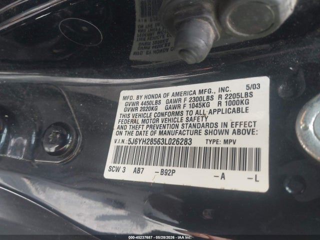 Aukcja sprzedaży 2003 Honda Element Ex, vin: 5J6YH28563L026283, numer aukcji: 45237687