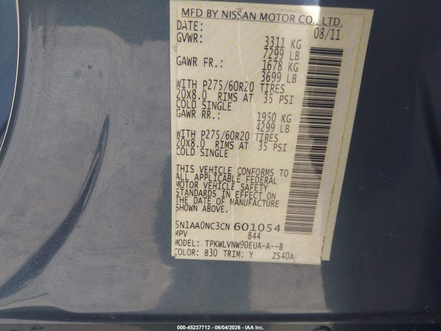Aukcja sprzedaży 2012 Nissan Armada Sl, vin: 5N1AA0NC3CN601054, numer aukcji: 45237712