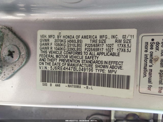 Aukcja sprzedaży 2011 Honda Cr-v Se, vin: 5J6RE4H47BL049196, numer aukcji: 45237713