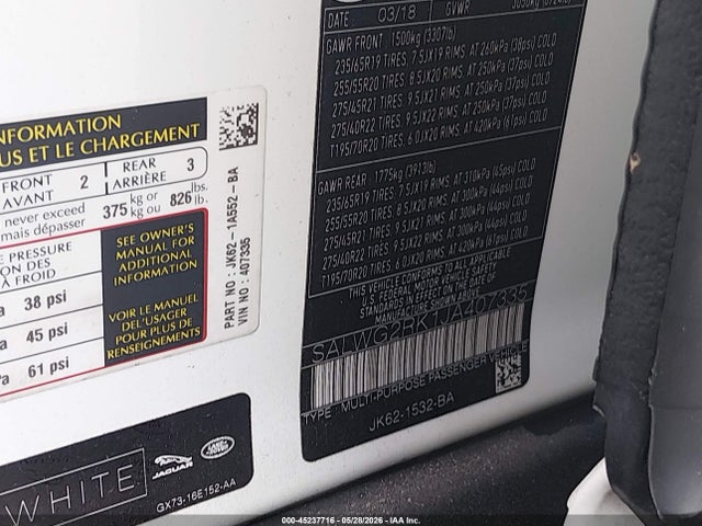 Aukcja sprzedaży 2018 Land Rover Range Rover Sport Se Td6, vin: SALWG2RK1JA407335, numer aukcji: 45237716