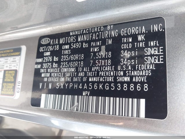 KIA Sorento 3.3l Ex 2019 5XYPH4A56KG538868 Image 9