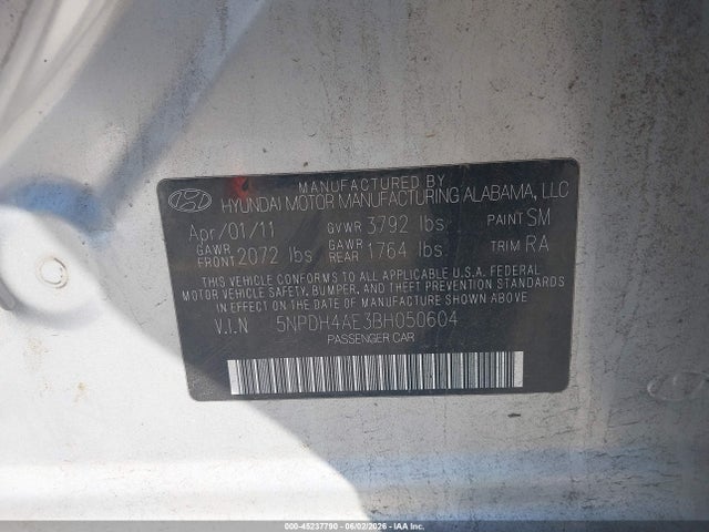 Aukcja sprzedaży 2011 Hyundai Elantra Gls, vin: 5NPDH4AE3BH050604, numer aukcji: 45237790