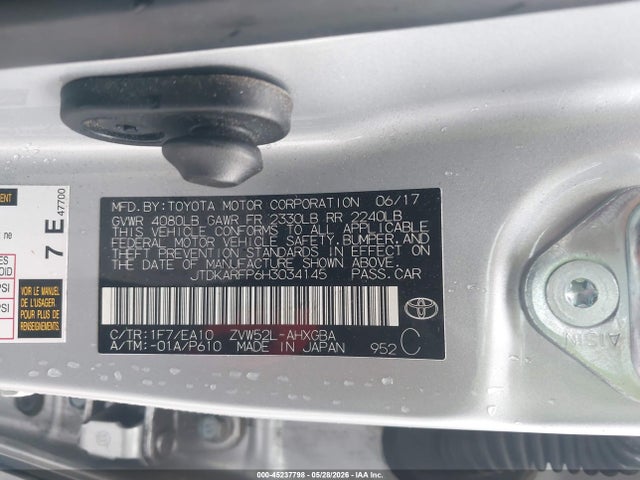 45237798 :رقم المزاد ، JTDKARFP6H3034145 vin ، 2017 Toyota Prius Prime Premium مزاد بيع