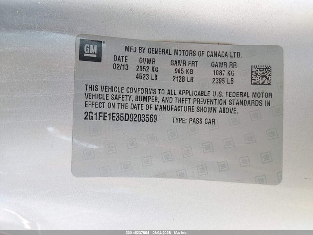 45237804 :رقم المزاد ، 2G1FE1E35D9203569 vin ، 2013 Chevrolet Camaro 1ls مزاد بيع