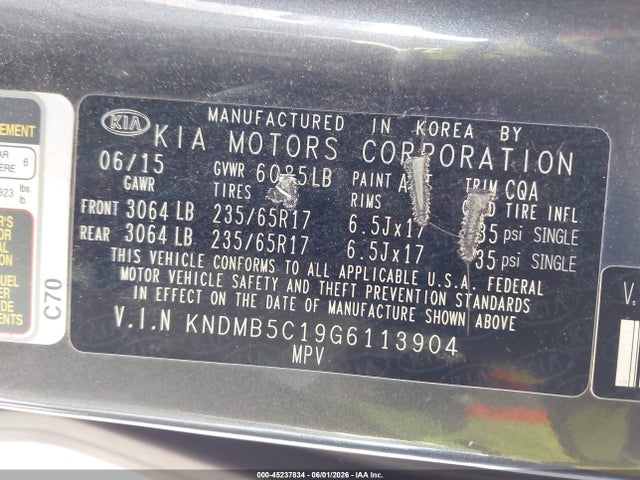 KIA SEDONA LX 2016 KNDMB5C19G6113904 Image 9