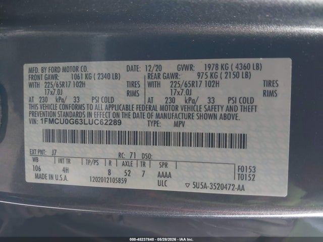 Ford ESCAPE SE 2020 1FMCU0G63LUC62289 Image 9