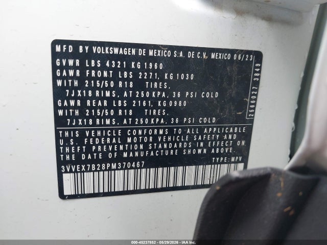 Продажа на аукционе авто 2023 Volkswagen Taos 1.5t Se, vin: 3VVEX7B28PM370467, номер лота: 45237852