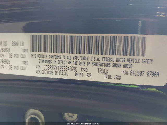 2014 Ram 1500 Express მანქანა იყიდება აუქციონზე, vin: 1C6RR7KT2ES343781, აუქციონის ნომერი: 45237854