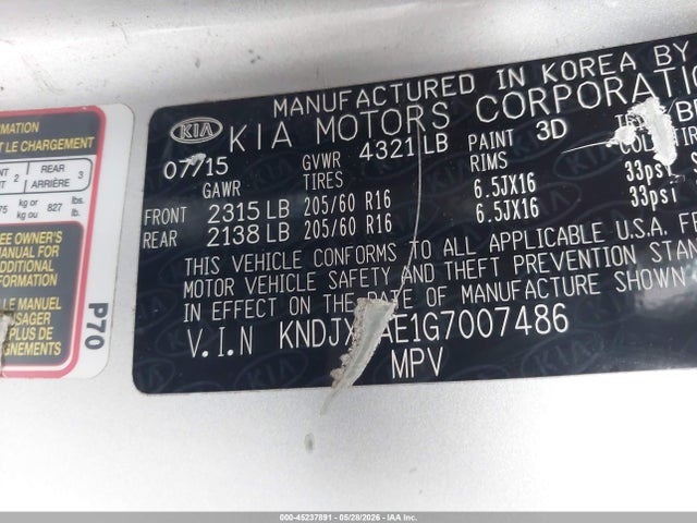 Aukcja sprzedaży 2016 Kia Soul Ev +, vin: KNDJX3AE1G7007486, numer aukcji: 45237891