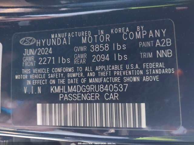 Продажа на аукционе авто 2024 Hyundai Elantra Sel, vin: KMHLM4DG9RU840537, номер лота: 45237906