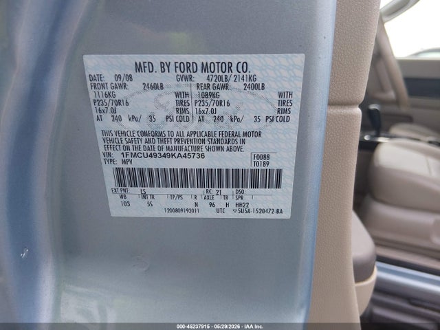 Продажа на аукционе авто 2009 Ford Escape Hybrid Limited, vin: 1FMCU49349KA45736, номер лота: 45237915