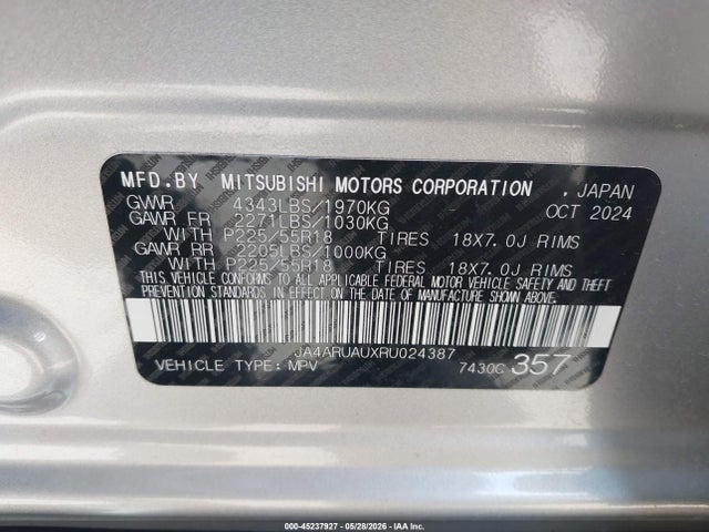 Aukcja sprzedaży 2024 Mitsubishi Outlander Sport 2.0 Es Awc/2.0 Le Awc/2.0 Ralliart Awc/2.0 S Awc/2.0 Se Awc/2.0 Trail Edition Awc, vin: JA4ARUAUXRU024387, numer aukcji: 45237927
