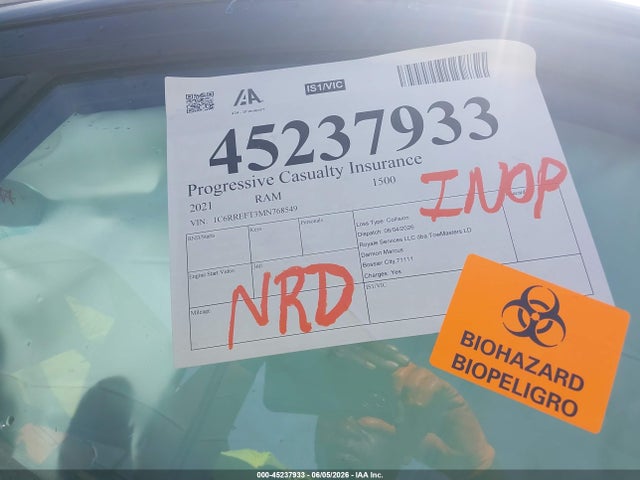 Aukcja sprzedaży 2021 Ram 1500 Big Horn  4x2 5'7 Box, vin: 1C6RREFT3MN768549, numer aukcji: 45237933