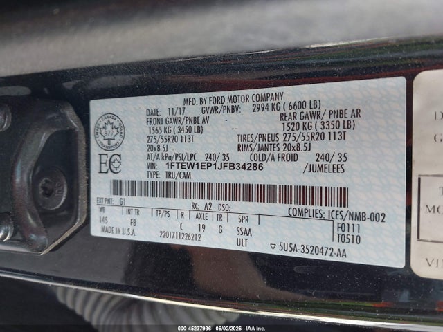 Продажа на аукционе авто 2018 Ford F-150 Xlt, vin: 1FTEW1EP1JFB34286, номер лота: 45237936