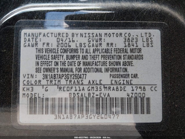 Nissan SENTRA S 2016 3N1AB7AP3GY260477 Image 9