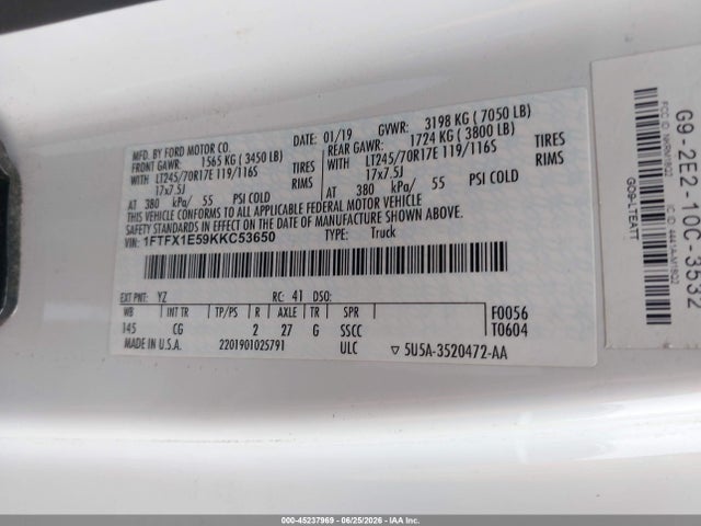 Ford F-150 Xl 2019 1FTFX1E59KKC53650 Image 9