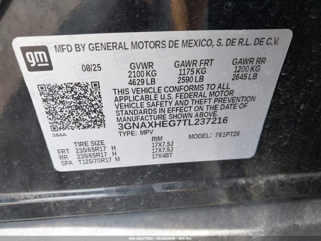 Продаж на аукціоні авто 2026 Chevrolet Equinox Fwd Lt, vin: 3GNAXHEG7TL237216, номер лоту: 45237982