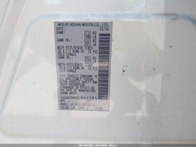 Nissan Pathfinder Sv 2016 5N1AR2MM0GC642385 Image 9