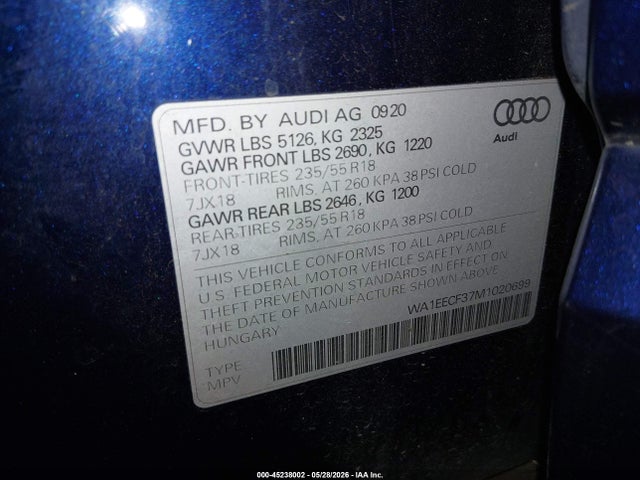 WA1EECF37M1020699 Audi Q3 Premium Plus 45 Tfsi S Line Quattro Tiptronic