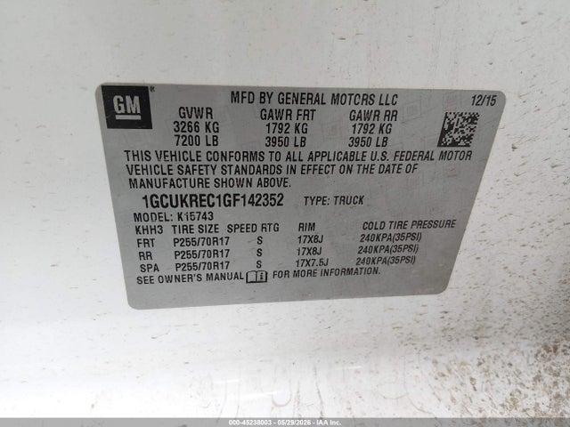 1GCUKREC1GF142352 Chevrolet Silverado 1500 1lt