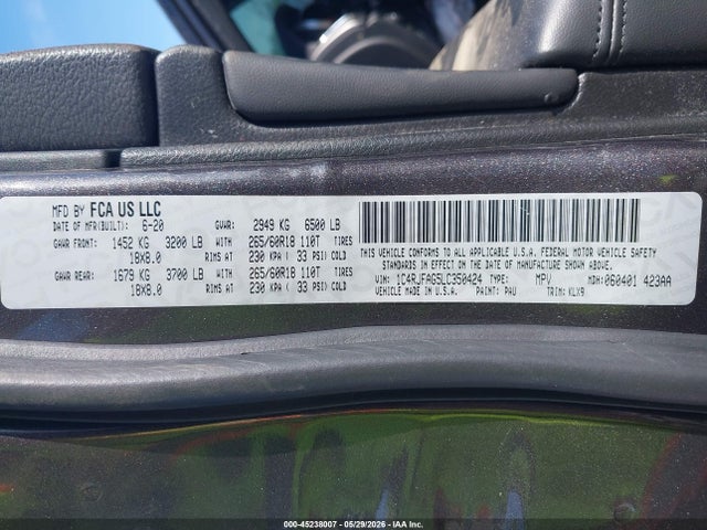 Продажа на аукционе авто 2020 Jeep Grand Cherokee North Edition 4x4, vin: 1C4RJFAG5LC350424, номер лота: 45238007
