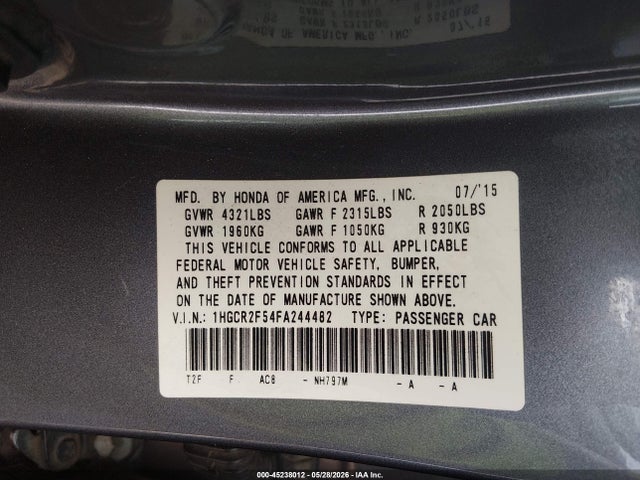 1HGCR2F54FA244482 Honda Accord Sport