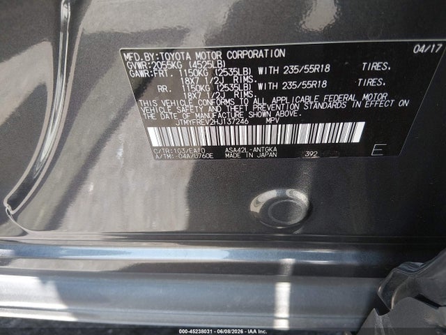 Aukcja sprzedaży 2017 Toyota Rav4 Limited, vin: JTMYFREV2HJ137246, numer aukcji: 45238031