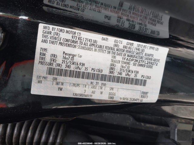 45238040 :رقم المزاد ، 1FADP3K27FL259272 vin ، 2015 Ford Focus Se مزاد بيع