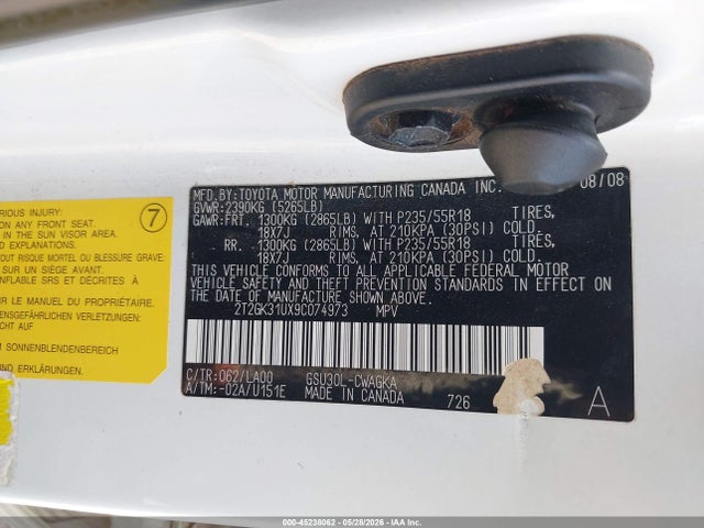 45238062 :رقم المزاد ، 2T2GK31UX9C074973 vin ، 2009 Lexus Rx 350 مزاد بيع