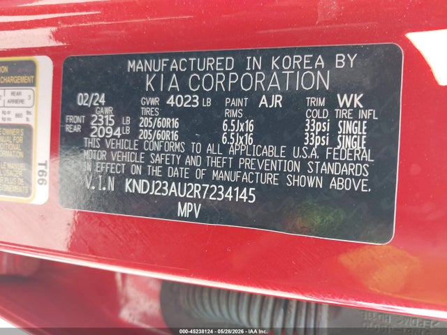 45238124 :رقم المزاد ، KNDJ23AU2R7234145 vin ، 2024 Kia Soul Lx مزاد بيع